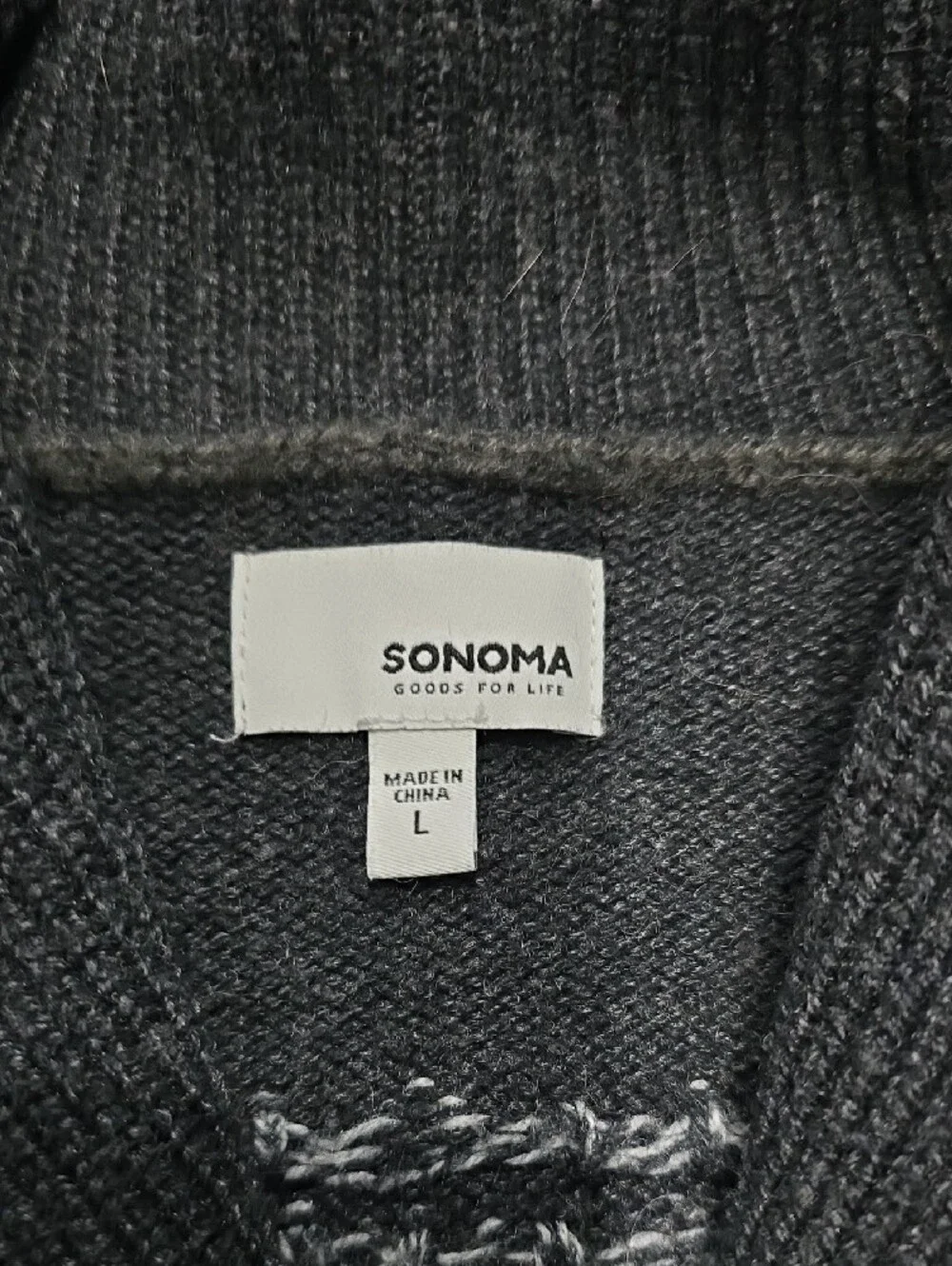 Sonoma Charcoal Gray Shawl Collar Cardigan with Fair Isle Yoke